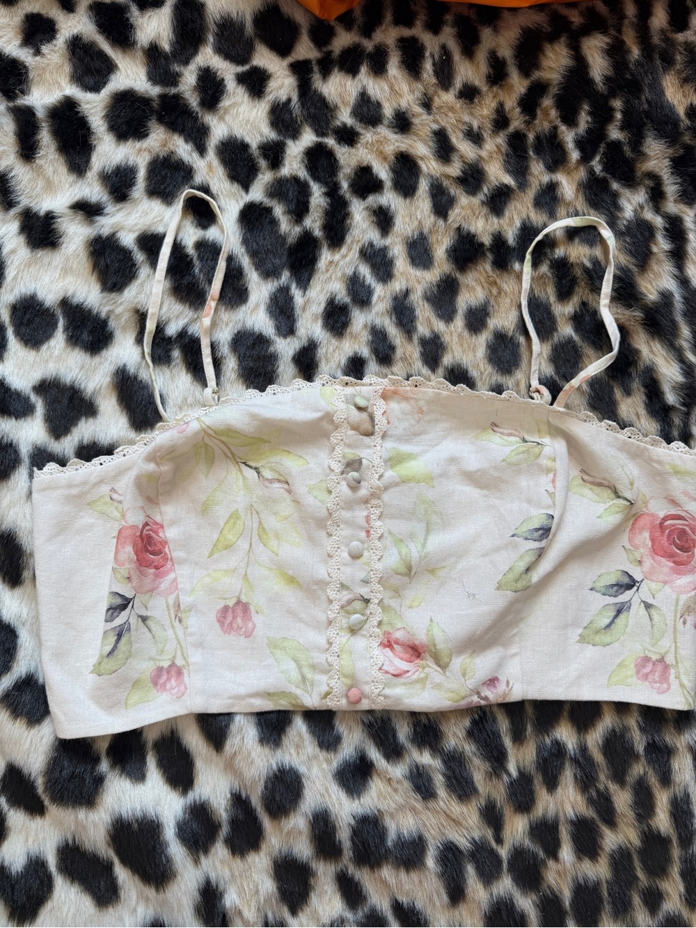 NWT Caroline Constas floral linen tank crop top large cottage